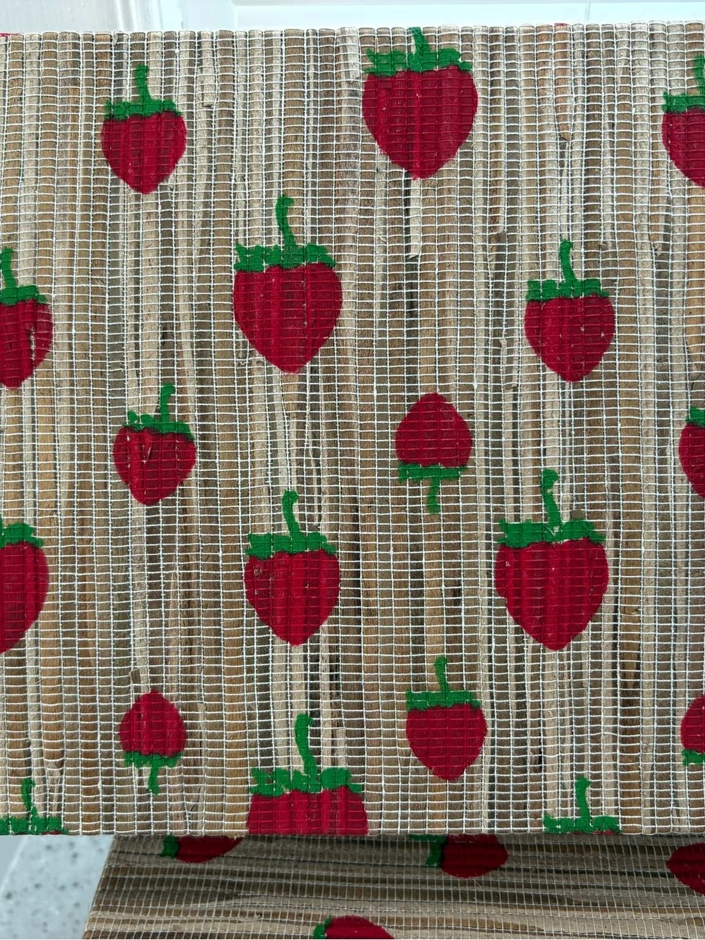 NWT Straw Woven Storage Boxes with Red Strawberry Print- 2 pack nesting